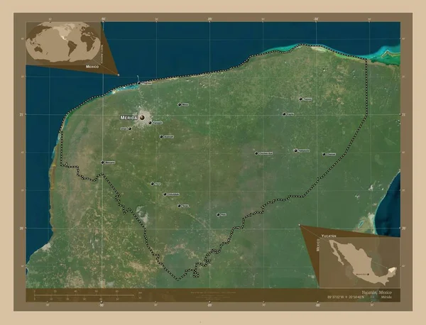 Γιουκατάν Πολιτεία Του Μεξικού Δορυφορικός Χάρτης Χαμηλής Ανάλυσης Τοποθεσίες Και — Φωτογραφία Αρχείου