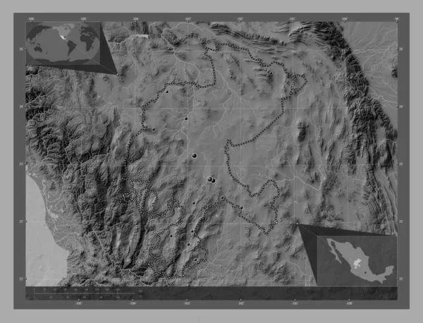 Сакатекас Штат Мексика Карта Рельефа Билевела Озерами Реками Места Расположения — стоковое фото