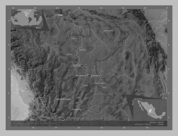 Zacatecas Stát Mexiko Výškové Mapy Jezery Řekami Umístění Názvy Velkých — Stock fotografie