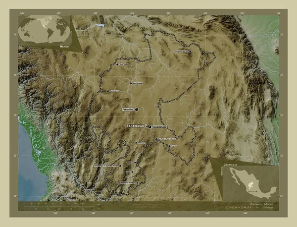 Zacatecas Stan Meksyk Mapa Wzniesień Kolorowa Stylu Wiki Jeziorami Rzekami — Zdjęcie stockowe