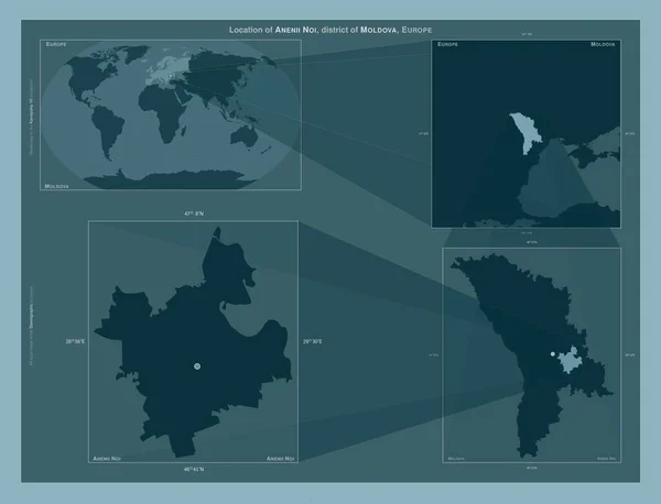 stock image Anenii Noi, district of Moldova. Diagram showing the location of the region on larger-scale maps. Composition of vector frames and PNG shapes on a solid background