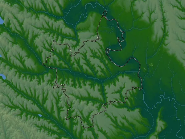 モルドバのAnenii Noi地区 湖や川と色の標高マップ — ストック写真