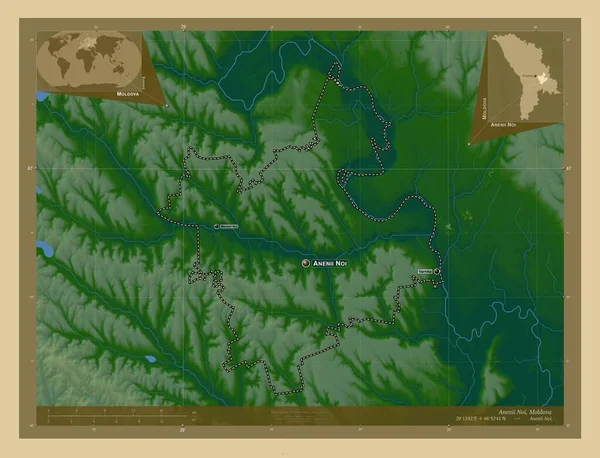 Anenii Noi District Moldova Colored Elevation Map Lakes Rivers Locations — Stock Photo, Image