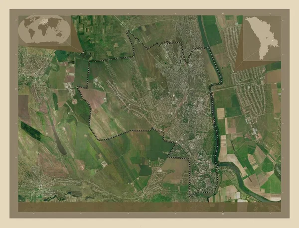 Bender 摩尔多瓦市 高分辨率卫星地图 角辅助位置图 — 图库照片