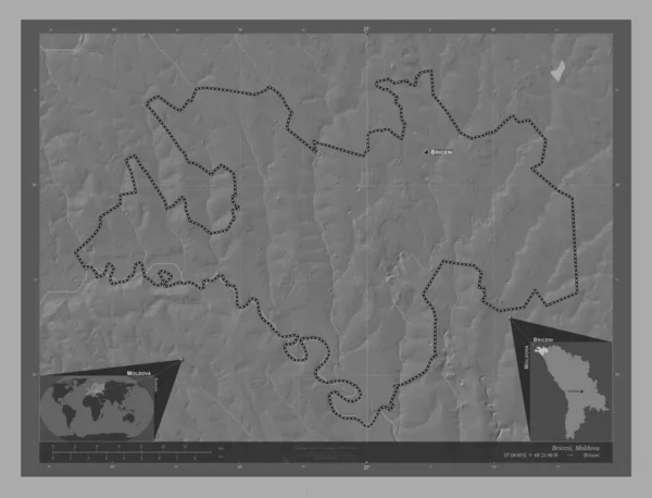 Briceni District Moldavie Carte Altitude Bilevel Avec Lacs Rivières Emplacements — Photo