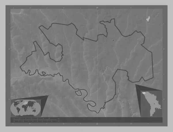 Briceni District Moldavie Carte Altitude Niveaux Gris Avec Lacs Rivières — Photo