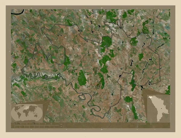 Briceni 摩尔多瓦区 高分辨率卫星地图 该区域主要城市的所在地点 角辅助位置图 — 图库照片