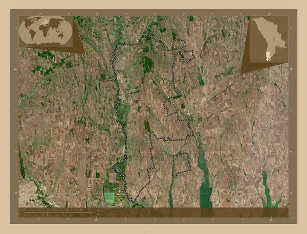 チョル モルドバの地区 低解像度衛星地図 地域の主要都市の場所 コーナー補助位置図 — ストック写真