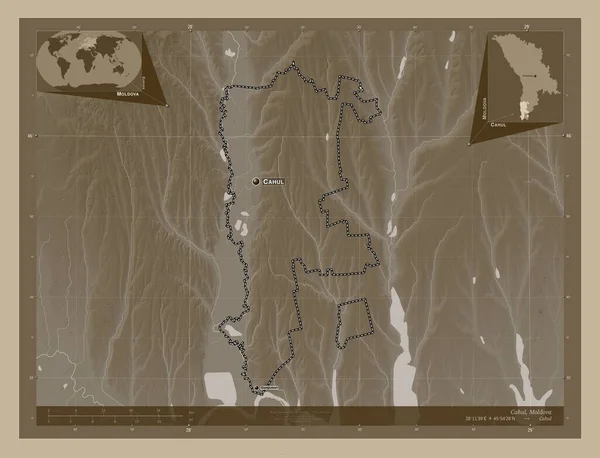 Кахул Район Молдови Висота Карти Забарвлена Сепії Тонів Озерами Річками — стокове фото
