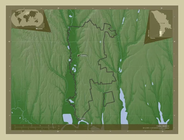 Cahul Okres Moldavsko Zdvihová Mapa Zbarvená Stylu Wiki Jezery Řekami — Stock fotografie