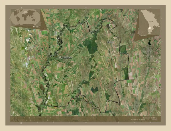 Cantemir District Moldova 高分辨率卫星地图 该区域主要城市的地点和名称 角辅助位置图 — 图库照片