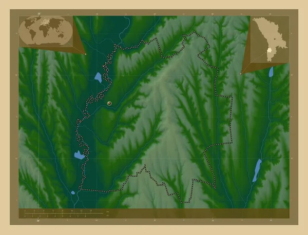 Cantemir Okręg Mołdawii Kolorowa Mapa Wzniesień Jeziorami Rzekami Pomocnicze Mapy — Zdjęcie stockowe