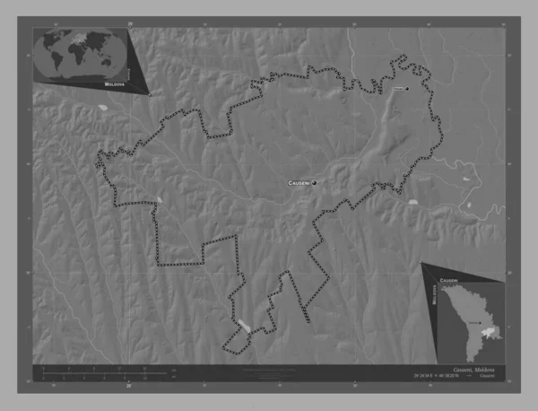 Causeni District Moldova Bilevel Elevation Map Lakes Rivers Locations Names — Stock Photo, Image