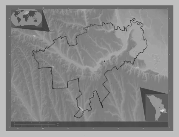 Causeni Район Молдови Граймасштабна Мапа Висот Озерами Річками Кутові Допоміжні — стокове фото