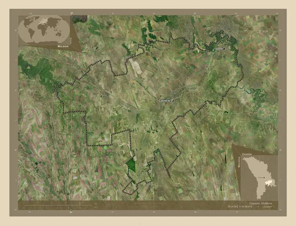 コーゼニ モルドバの地区 高解像度衛星地図 地域の主要都市の位置と名前 コーナー補助位置図 — ストック写真
