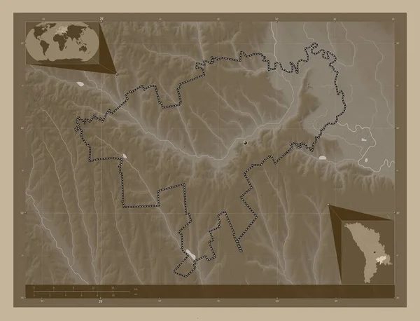 Causeni Район Молдови Висота Карти Забарвлена Сепії Тонів Озерами Річками — стокове фото