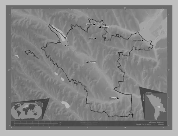 Кишинев Город Молдова Карта Высот Оттенках Серого Озерами Реками Места — стоковое фото