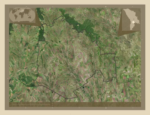 シミリア モルドバの地区 高解像度衛星地図 地域の主要都市の場所 コーナー補助位置図 — ストック写真