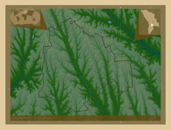 Cimislia Kreis Moldawien Farbige Übersichtskarte Mit Seen Und Flüssen Standorte — Stockfoto