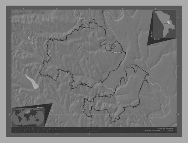 Criuleni Distrito Moldavia Mapa Elevación Bilevel Con Lagos Ríos Ubicaciones — Foto de Stock