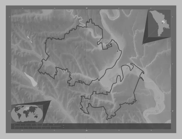 Criuleni District Moldova Grayscale Elevation Map Lakes Rivers Corner Auxiliary — Stock Photo, Image