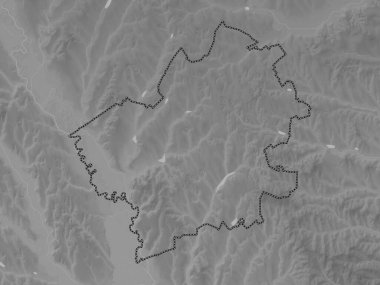 Falesti, Moldova bölgesi. Gölleri ve nehirleri olan gri tonlama yükseklik haritası