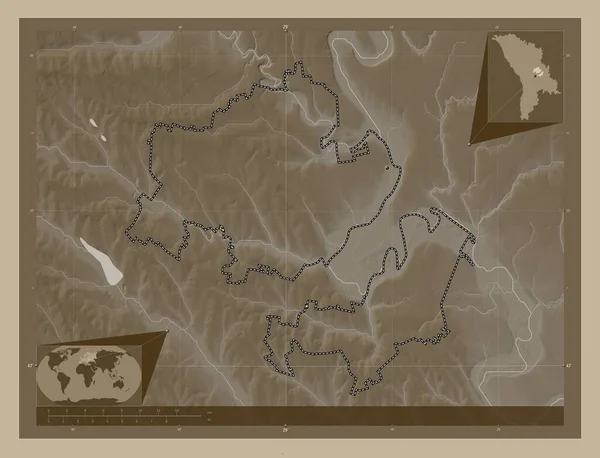Criuleni Okres Moldavsko Zdvihová Mapa Zbarvená Sépiovými Tóny Jezery Řekami — Stock fotografie