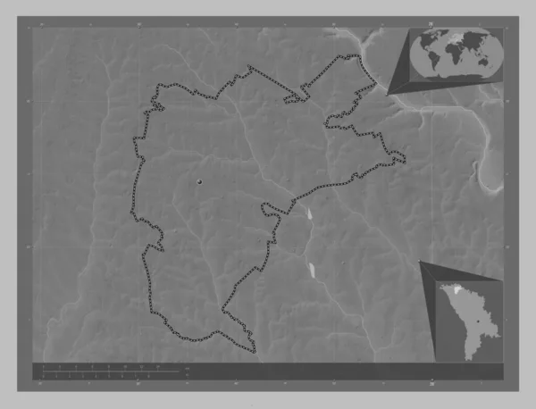 Donduseni Distriktet Moldavien Grayscale Höjdkarta Med Sjöar Och Floder Hjälpkartor — Stockfoto
