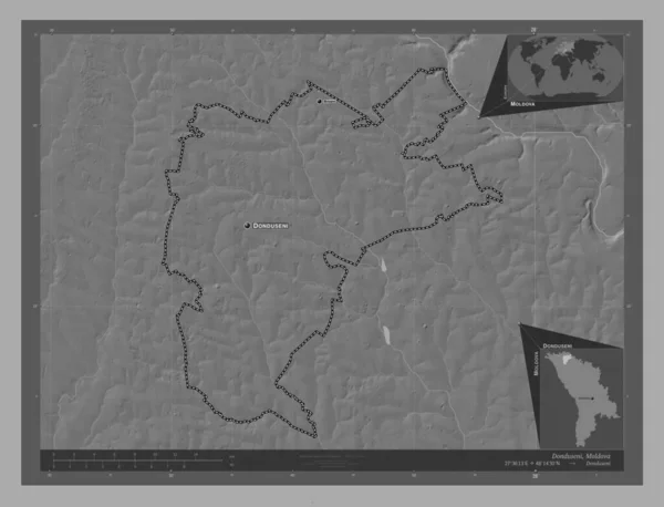 Donduseni District Moldavie Carte Altitude Bilevel Avec Lacs Rivières Emplacements — Photo