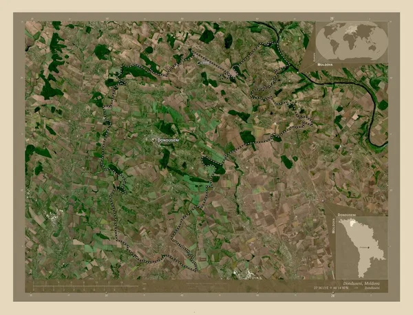 Donduseni Okręg Mołdawii Mapa Satelity Wysokiej Rozdzielczości Lokalizacje Nazwy Głównych — Zdjęcie stockowe