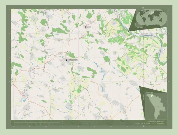 Дондусени Район Молдови Відкрита Карта Вулиць Місця Розташування Назви Великих — стокове фото