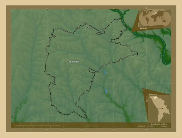 Donduseni Distretto Moldova Mappa Elevazione Colorata Con Laghi Fiumi Località — Foto Stock