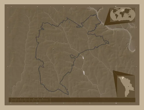 Donduseni Okres Moldavsko Zdvihová Mapa Zbarvená Sépiovými Tóny Jezery Řekami — Stock fotografie