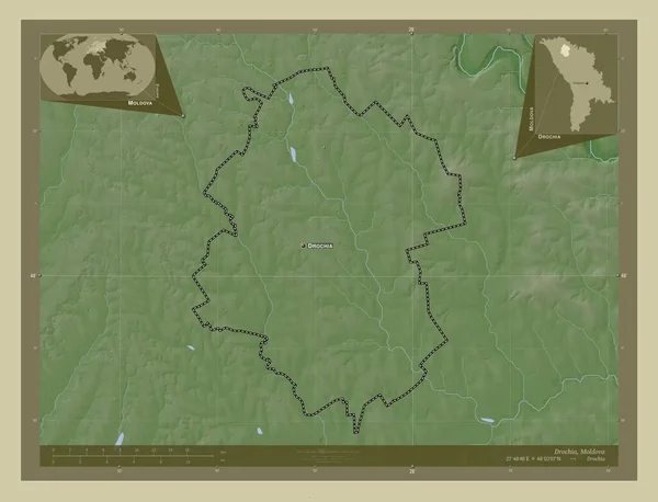 Drochia Distrito Moldávia Mapa Elevação Colorido Estilo Wiki Com Lagos — Fotografia de Stock