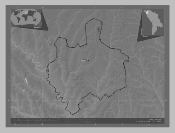 Edinet Distrito Moldavia Mapa Elevación Escala Grises Con Lagos Ríos —  Fotos de Stock
