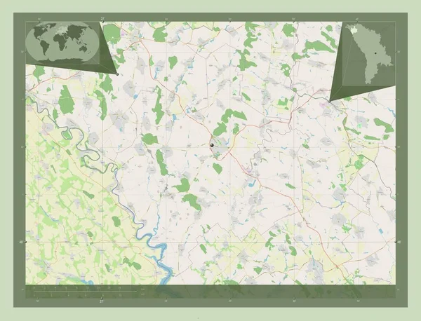 摩尔多瓦地区 纳塔勒特 开放街道地图 该区域主要城市的所在地点 角辅助位置图 — 图库照片