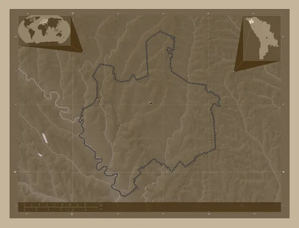 Единец Район Молдовы Карта Высоты Окрашенная Сепиевые Тона Озерами Реками — стоковое фото