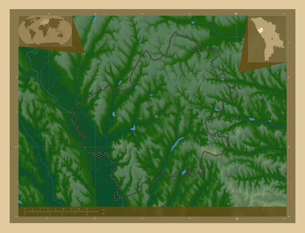 Фалешть Район Молдовы Цветная Карта Высоты Озерами Реками Вспомогательные Карты — стоковое фото