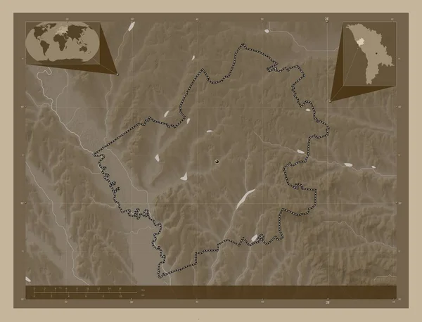 Фалешть Район Молдовы Карта Высоты Окрашенная Сепиевые Тона Озерами Реками — стоковое фото