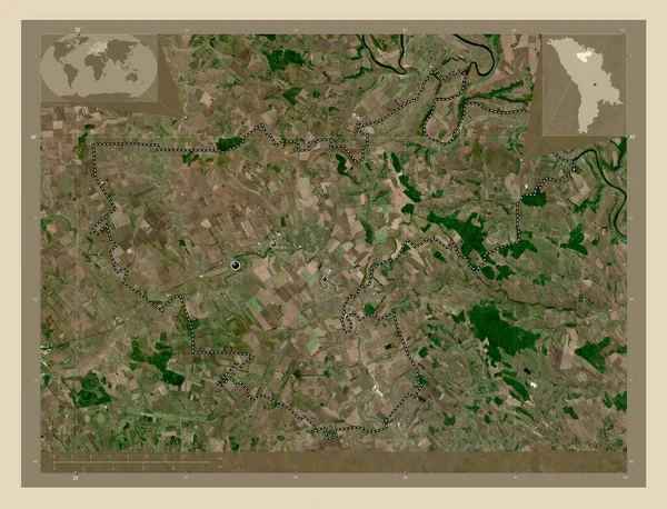 フロレスティ モルドバの地区 高解像度衛星地図 地域の主要都市の場所 コーナー補助位置図 — ストック写真