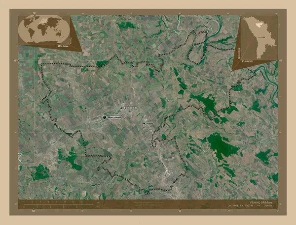 Floresti Distriktet Moldavien Lågupplöst Satellitkarta Platser Och Namn Större Städer — Stockfoto