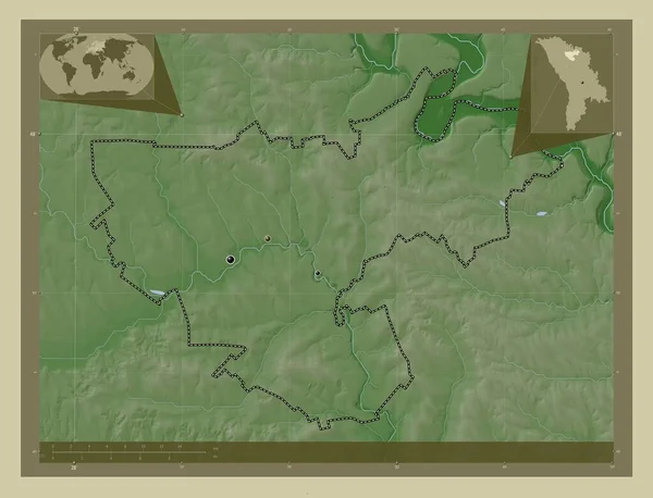 Floresti Distrito Moldavia Mapa Elevación Coloreado Estilo Wiki Con Lagos —  Fotos de Stock