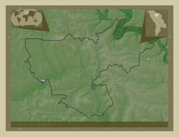 Floresti Distrito Moldávia Mapa Elevação Colorido Estilo Wiki Com Lagos — Fotografia de Stock