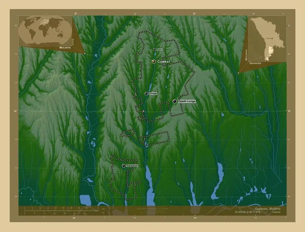 Gagauzia Territorio Autonomo Della Moldavia Mappa Elevazione Colorata Con Laghi — Foto Stock
