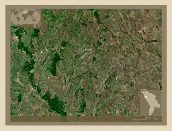 Glodeni Dzielnica Mołdawii Mapa Satelity Wysokiej Rozdzielczości Lokalizacje Nazwy Głównych — Zdjęcie stockowe
