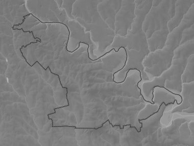 Soroca, Moldova bölgesi. Gölleri ve nehirleri olan gri tonlama yükseklik haritası