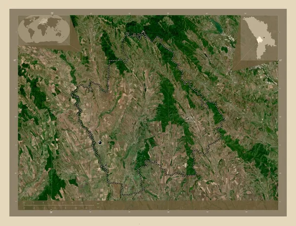 モルドバ共和国の首都 高解像度衛星地図 地域の主要都市の場所 コーナー補助位置図 — ストック写真