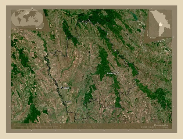 モルドバ共和国の首都 高解像度衛星地図 地域の主要都市の位置と名前 コーナー補助位置図 — ストック写真