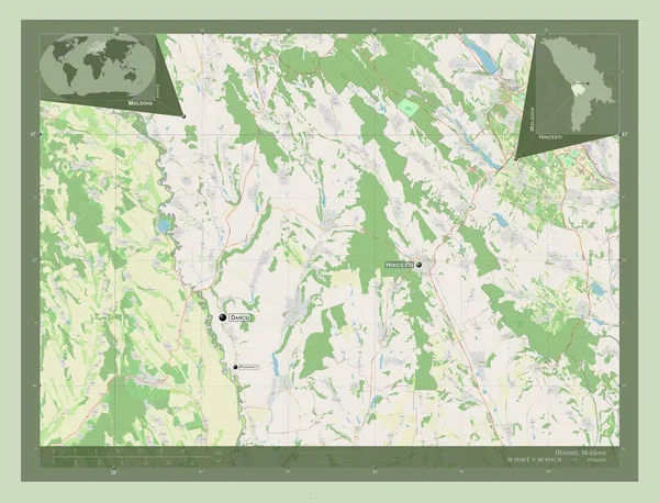 Hincesti Okręg Mołdawii Otwórz Mapę Ulic Lokalizacje Nazwy Głównych Miast — Zdjęcie stockowe