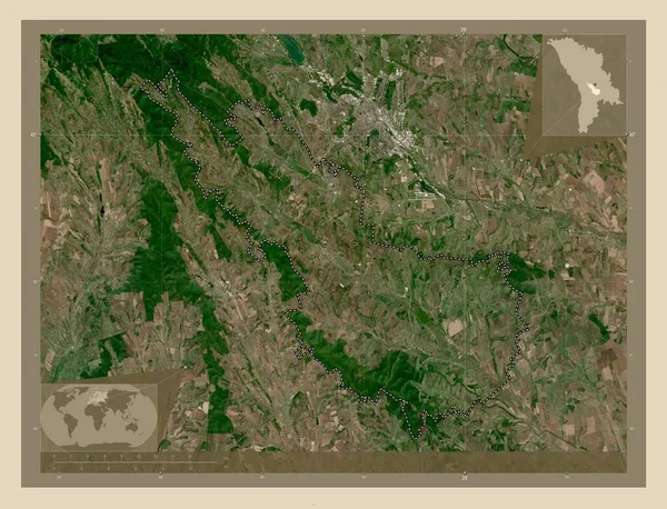 Ialoveni 地区Of Moldova 高分辨率卫星地图 角辅助位置图 — 图库照片